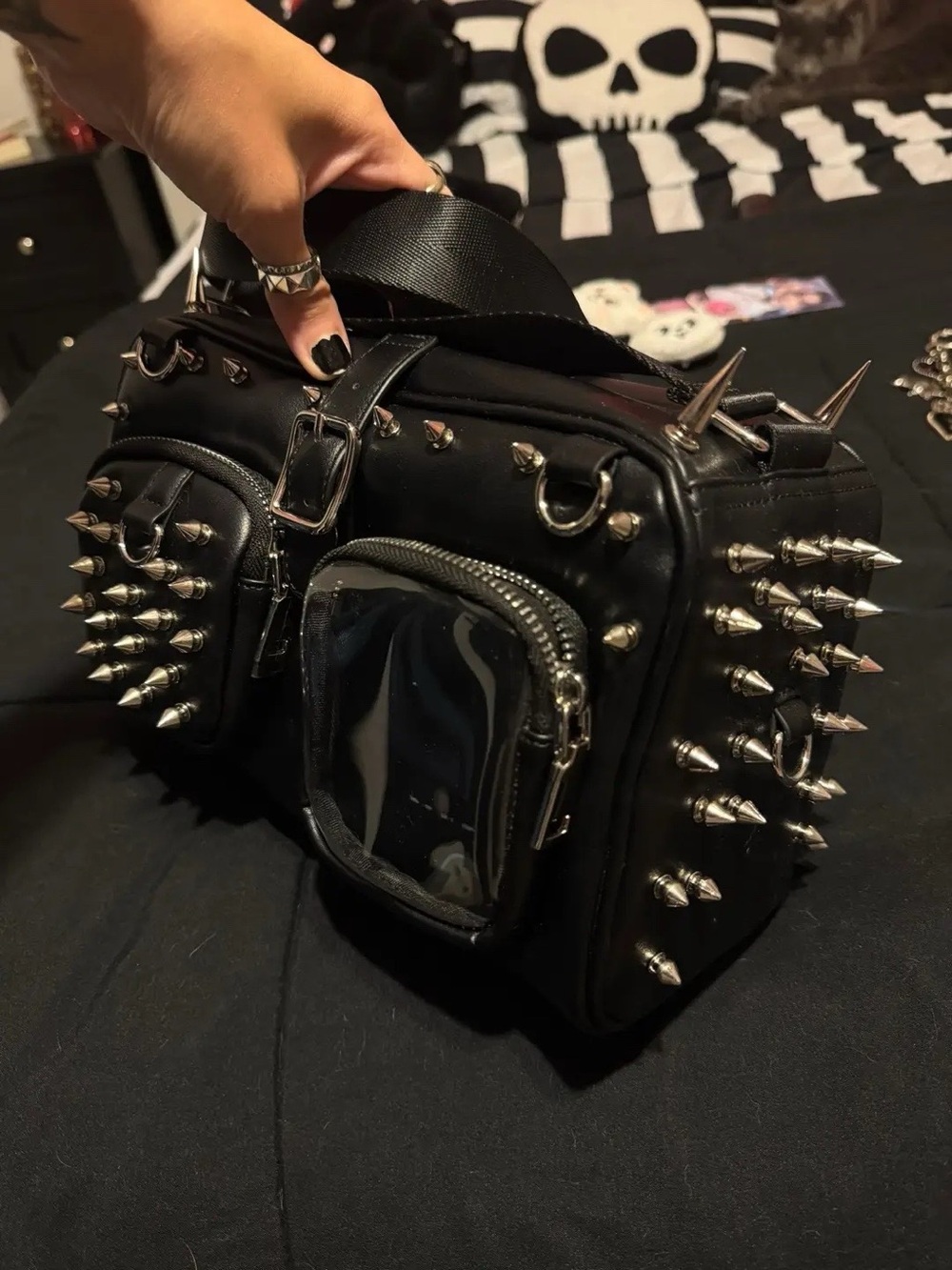 Black Spike Studded Crossbody Bag - Unbranded
